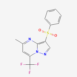 molecular formula C14H10F3N3O2S B2544481 5-Methyl-3-(phenylsulfonyl)-7-(trifluoromethyl)pyrazolo[1,5-a]pyrimidine CAS No. 685107-44-2