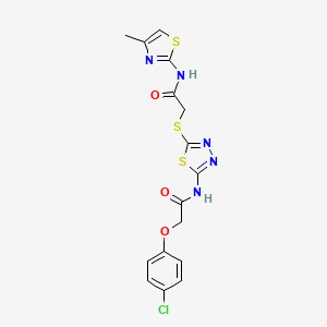 molecular formula C16H14ClN5O3S3 B2544488 2-(4-chlorophenoxy)-N-(5-((2-((4-methylthiazol-2-yl)amino)-2-oxoethyl)thio)-1,3,4-thiadiazol-2-yl)acetamide CAS No. 868976-88-9