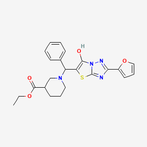 molecular formula C23H24N4O4S B2544527 ethyl 1-{[2-(furan-2-yl)-6-hydroxy-[1,2,4]triazolo[3,2-b][1,3]thiazol-5-yl](phenyl)methyl}piperidine-3-carboxylate CAS No. 887219-44-5