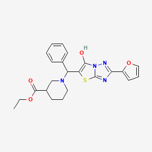 Ethyl 1-((2-(furan-2-yl)-6-hydroxythiazolo[3,2-b][1,2,4]triazol-5-yl)(phenyl)methyl)piperidine-3-carboxylate