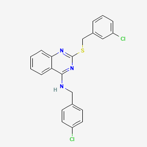 molecular formula C22H17Cl2N3S B2544625 N-[(4-chlorophenyl)methyl]-2-{[(3-chlorophenyl)methyl]sulfanyl}quinazolin-4-amine CAS No. 422531-99-5