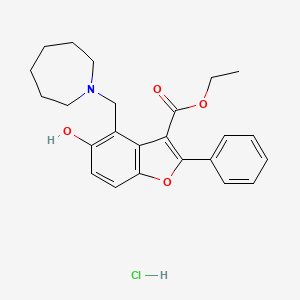 molecular formula C24H28ClNO4 B2544713 Ethyl 4-(azepan-1-ylmethyl)-5-hydroxy-2-phenylbenzofuran-3-carboxylate hydrochloride CAS No. 473568-07-9