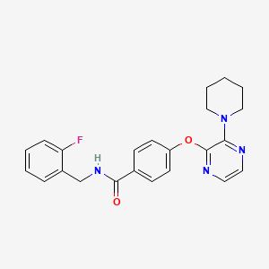 molecular formula C23H23FN4O2 B2544826 N-(2-fluorobenzyl)-4-((3-(piperidin-1-yl)pyrazin-2-yl)oxy)benzamide CAS No. 1251679-36-3