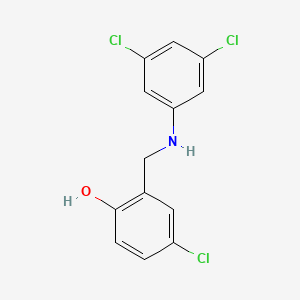 molecular formula C13H10Cl3NO B2544983 4-Chloro-2-{[(3,5-dichlorophenyl)amino]methyl}phenol CAS No. 950642-43-0