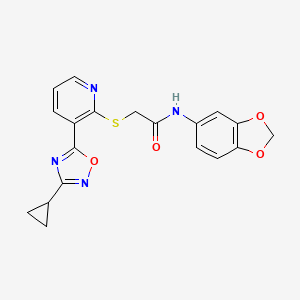 molecular formula C19H16N4O4S B2544990 N-(2H-1,3-benzodioxol-5-yl)-2-{[3-(3-cyclopropyl-1,2,4-oxadiazol-5-yl)pyridin-2-yl]sulfanyl}acetamide CAS No. 1251602-66-0