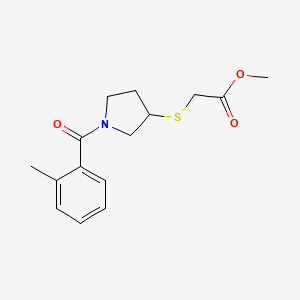 molecular formula C15H19NO3S B2545024 Methyl 2-((1-(2-methylbenzoyl)pyrrolidin-3-yl)thio)acetate CAS No. 2034606-97-6