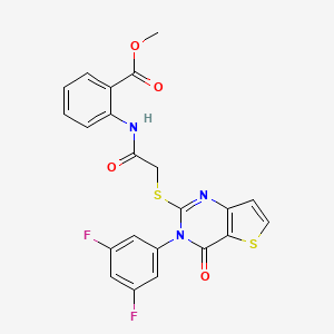 molecular formula C22H15F2N3O4S2 B2545081 methyl 2-(2-{[3-(3,5-difluorophenyl)-4-oxo-3H,4H-thieno[3,2-d]pyrimidin-2-yl]sulfanyl}acetamido)benzoate CAS No. 1260999-16-3