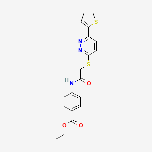 molecular formula C19H17N3O3S2 B2545137 ETHYL 4-(2-{[6-(THIOPHEN-2-YL)PYRIDAZIN-3-YL]SULFANYL}ACETAMIDO)BENZOATE CAS No. 872703-88-3