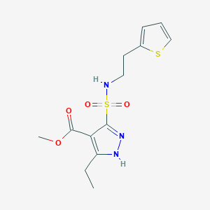 molecular formula C13H17N3O4S2 B2545176 methyl 3-ethyl-5-{[2-(thiophen-2-yl)ethyl]sulfamoyl}-1H-pyrazole-4-carboxylate CAS No. 1296274-65-1