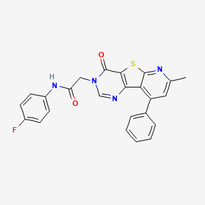 molecular formula C24H17FN4O2S B2545202 N-(4-fluorophenyl)-2-(11-methyl-6-oxo-13-phenyl-8-thia-3,5,10-triazatricyclo[7.4.0.02,7]trideca-1(13),2(7),3,9,11-pentaen-5-yl)acetamide CAS No. 1223800-36-9