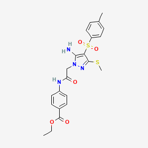 molecular formula C22H24N4O5S2 B2545203 ethyl 4-{2-[5-amino-4-(4-methylbenzenesulfonyl)-3-(methylsulfanyl)-1H-pyrazol-1-yl]acetamido}benzoate CAS No. 1019098-01-1