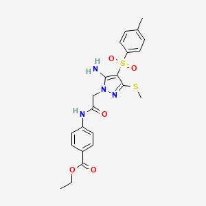ethyl 4-(2-(5-amino-3-(methylthio)-4-tosyl-1H-pyrazol-1-yl)acetamido)benzoate