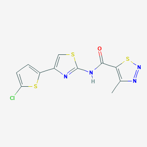 molecular formula C11H7ClN4OS3 B2545227 N-(4-(5-chlorothiophen-2-yl)thiazol-2-yl)-4-methyl-1,2,3-thiadiazole-5-carboxamide CAS No. 1207058-29-4