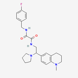 molecular formula C25H31FN4O2 B2545325 N'-[(4-fluorophenyl)methyl]-N-[2-(1-methyl-1,2,3,4-tetrahydroquinolin-6-yl)-2-(pyrrolidin-1-yl)ethyl]ethanediamide CAS No. 922064-88-8