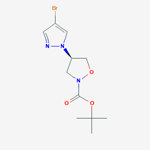 molecular formula C11H16BrN3O3 B2545355 tert-butyl (4R)-4-(4-bromo-1H-pyrazol-1-yl)-1,2-oxazolidine-2-carboxylate CAS No. 2137099-26-2