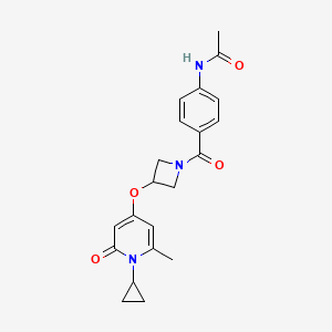 molecular formula C21H23N3O4 B2545359 N-(4-(3-((1-cyclopropyl-6-methyl-2-oxo-1,2-dihydropyridin-4-yl)oxy)azetidine-1-carbonyl)phenyl)acetamide CAS No. 2034427-78-4