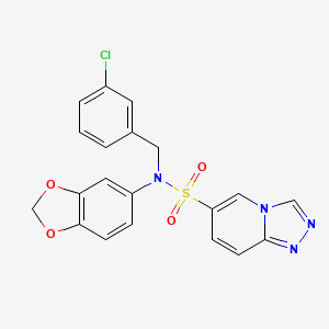 molecular formula C20H15ClN4O4S B2545409 N-(2H-1,3-benzodioxol-5-yl)-N-[(3-chlorophenyl)methyl]-[1,2,4]triazolo[4,3-a]pyridine-6-sulfonamide CAS No. 1251577-34-0