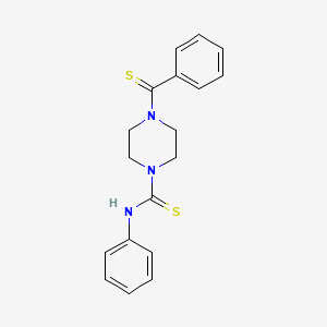 molecular formula C18H19N3S2 B2545436 N-phenyl-4-(phenylcarbonothioyl)-1-piperazinecarbothioamide CAS No. 694465-83-3