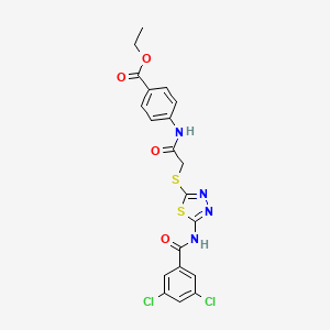 molecular formula C20H16Cl2N4O4S2 B2545450 ethyl 4-(2-{[5-(3,5-dichlorobenzamido)-1,3,4-thiadiazol-2-yl]sulfanyl}acetamido)benzoate CAS No. 392293-32-2