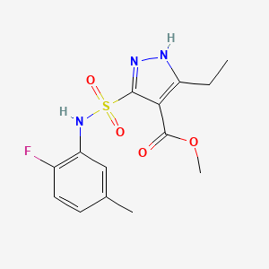 molecular formula C14H16FN3O4S B2545489 methyl 3-ethyl-5-(N-(2-fluoro-5-methylphenyl)sulfamoyl)-1H-pyrazole-4-carboxylate CAS No. 1324011-69-9