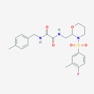 molecular formula C22H26FN3O5S B2545523 N-{[3-(4-fluoro-3-methylbenzenesulfonyl)-1,3-oxazinan-2-yl]methyl}-N'-[(4-methylphenyl)methyl]ethanediamide CAS No. 872724-68-0