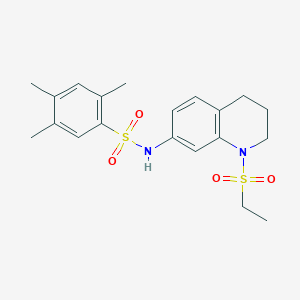 molecular formula C20H26N2O4S2 B2545559 N-[1-(ethanesulfonyl)-1,2,3,4-tetrahydroquinolin-7-yl]-2,4,5-trimethylbenzene-1-sulfonamide CAS No. 951573-23-2