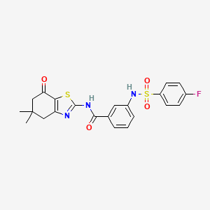 molecular formula C22H20FN3O4S2 B2545583 N-(5,5-dimethyl-7-oxo-4,5,6,7-tetrahydro-1,3-benzothiazol-2-yl)-3-(4-fluorobenzenesulfonamido)benzamide CAS No. 898421-76-6
