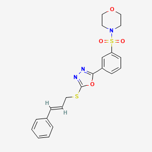 molecular formula C21H21N3O4S2 B2545623 (E)-4-((3-(5-(cinnamylthio)-1,3,4-oxadiazol-2-yl)phenyl)sulfonyl)morpholine CAS No. 851208-79-2