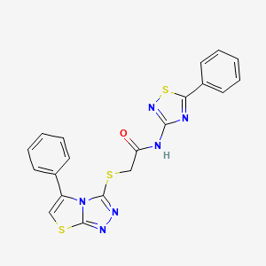 molecular formula C20H14N6OS3 B2545699 N-(5-PHENYL-1,2,4-THIADIAZOL-3-YL)-2-({5-PHENYL-[1,2,4]TRIAZOLO[3,4-B][1,3]THIAZOL-3-YL}SULFANYL)ACETAMIDE CAS No. 671199-60-3