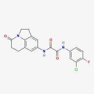 molecular formula C19H15ClFN3O3 B2545703 N'-(3-chloro-4-fluorophenyl)-N-{11-oxo-1-azatricyclo[6.3.1.0^{4,12}]dodeca-4(12),5,7-trien-6-yl}ethanediamide CAS No. 898419-25-5