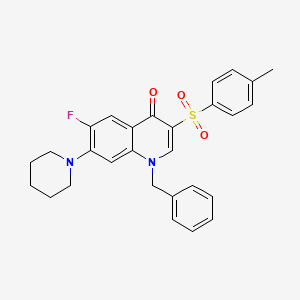 molecular formula C28H27FN2O3S B2545752 1-benzyl-6-fluoro-3-(4-methylbenzenesulfonyl)-7-(piperidin-1-yl)-1,4-dihydroquinolin-4-one CAS No. 892764-52-2