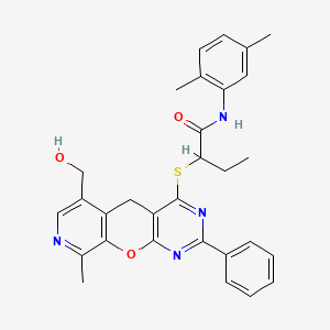N-(2,5-dimethylphenyl)-2-((6-(hydroxymethyl)-9-methyl-2-phenyl-5H-pyrido[4',3':5,6]pyrano[2,3-d]pyrimidin-4-yl)thio)butanamide