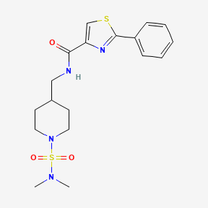molecular formula C18H24N4O3S2 B2545783 N-((1-(N,N-dimethylsulfamoyl)piperidin-4-yl)methyl)-2-phenylthiazole-4-carboxamide CAS No. 2034281-86-0