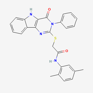 molecular formula C26H22N4O2S B2545795 N-(2,5-dimethylphenyl)-2-((4-oxo-3-phenyl-4,5-dihydro-3H-pyrimido[5,4-b]indol-2-yl)thio)acetamide CAS No. 536703-64-7