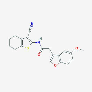 molecular formula C20H18N2O3S B254584 N-(3-cyano-4,5,6,7-tetrahydro-1-benzothiophen-2-yl)-2-(5-methoxy-1-benzofuran-3-yl)acetamide 