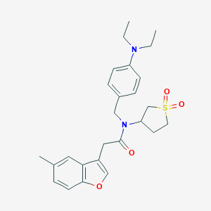 molecular formula C26H32N2O4S B254585 N-{[4-(DIETHYLAMINO)PHENYL]METHYL}-N-(11-DIOXO-1LAMBDA6-THIOLAN-3-YL)-2-(5-METHYL-1-BENZOFURAN-3-YL)ACETAMIDE 