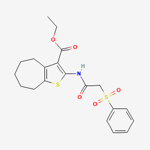 molecular formula C20H23NO5S2 B2545851 ethyl 2-[2-(benzenesulfonyl)acetamido]-4H,5H,6H,7H,8H-cyclohepta[b]thiophene-3-carboxylate CAS No. 895459-94-6