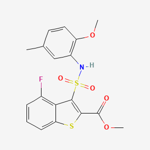molecular formula C18H16FNO5S2 B2545856 Methyl 4-fluoro-3-[(2-methoxy-5-methylphenyl)sulfamoyl]-1-benzothiophene-2-carboxylate CAS No. 932303-80-5