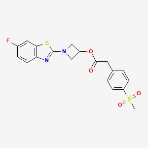 molecular formula C19H17FN2O4S2 B2545858 1-(6-Fluorobenzo[d]thiazol-2-yl)azetidin-3-yl 2-(4-(methylsulfonyl)phenyl)acetate CAS No. 1396765-67-5