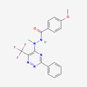 molecular formula C19H16F3N5O2 B2545879 4-methoxy-N'-methyl-N'-[3-phenyl-6-(trifluoromethyl)-1,2,4-triazin-5-yl]benzenecarbohydrazide CAS No. 672950-94-6
