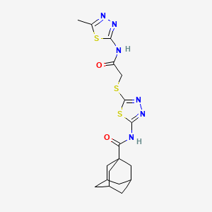molecular formula C18H22N6O2S3 B2545925 N-[5-[2-[(5-甲基-1,3,4-噻二唑-2-基)氨基]-2-氧代乙基]硫代-1,3,4-噻二唑-2-基]金刚烷-1-甲酰胺 CAS No. 392318-93-3