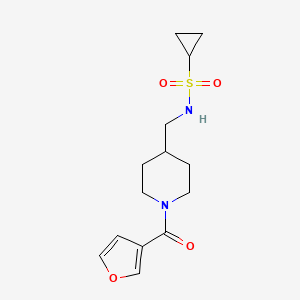 molecular formula C14H20N2O4S B2545931 N-((1-(呋喃-3-羰基)哌啶-4-基)甲基)环丙烷磺酰胺 CAS No. 1396877-54-5