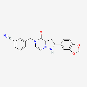molecular formula C21H14N4O3 B2545935 3-{[2-(2H-1,3-benzodioxol-5-yl)-4-oxo-4H,5H-pyrazolo[1,5-a]pyrazin-5-yl]methyl}benzonitrile CAS No. 1326833-05-9