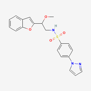 molecular formula C20H19N3O4S B2545938 N-(2-(benzofuran-2-yl)-2-methoxyethyl)-4-(1H-pyrazol-1-yl)benzenesulfonamide CAS No. 2034292-81-2