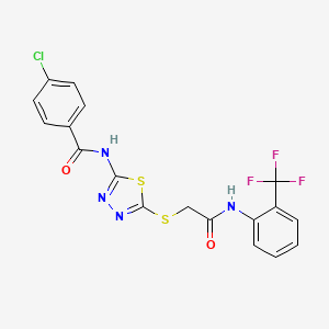 molecular formula C18H12ClF3N4O2S2 B2545940 4-chloro-N-(5-((2-oxo-2-((2-(trifluoromethyl)phenyl)amino)ethyl)thio)-1,3,4-thiadiazol-2-yl)benzamide CAS No. 392296-97-8