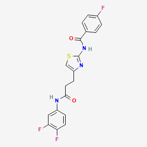 molecular formula C19H14F3N3O2S B2545943 N-(4-(3-((3,4-二氟苯基)氨基)-3-氧代丙基)噻唑-2-基)-4-氟苯甲酰胺 CAS No. 1021218-69-8