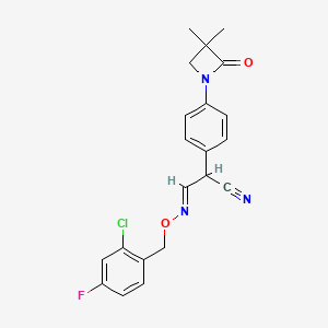 molecular formula C21H19ClFN3O2 B2545944 3-{[(2-Chloro-4-fluorobenzyl)oxy]imino}-2-[4-(3,3-dimethyl-2-oxo-1-azetanyl)phenyl]propanenitrile CAS No. 303986-02-9