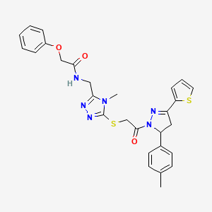 B2546042 N-((4-methyl-5-((2-oxo-2-(3-(thiophen-2-yl)-5-(p-tolyl)-4,5-dihydro-1H-pyrazol-1-yl)ethyl)thio)-4H-1,2,4-triazol-3-yl)methyl)-2-phenoxyacetamide CAS No. 393585-66-5