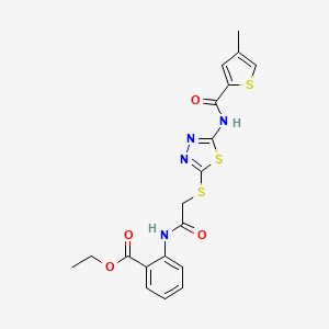molecular formula C19H18N4O4S3 B2546061 ethyl 2-(2-{[5-(4-methylthiophene-2-amido)-1,3,4-thiadiazol-2-yl]sulfanyl}acetamido)benzoate CAS No. 1219906-39-4
