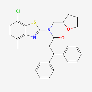 N-(7-chloro-4-methylbenzo[d]thiazol-2-yl)-3,3-diphenyl-N-((tetrahydrofuran-2-yl)methyl)propanamide